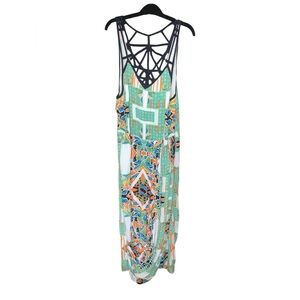 Free People Stained Glass Green and Orange Sleeveless V-Neck Sundress